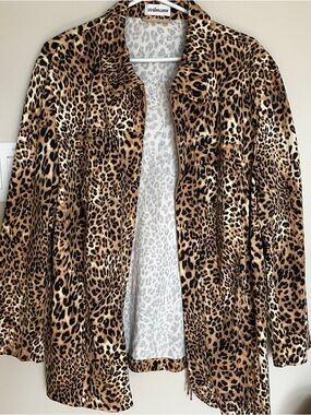 Steilmann Leopard Print Top in Tan, Black & Brown Jean Like with stretch